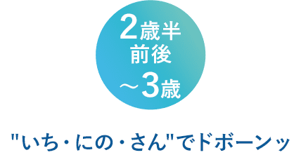 ２歳半前後〜３歳「いち・にの・さん」でどぼーん